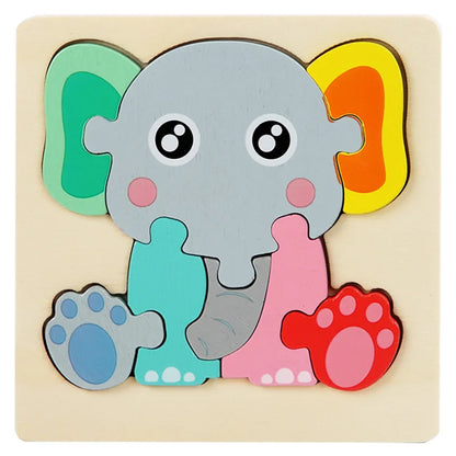 Kids Wooden Toys 3D Wood Puzzle Cartoon Animals Cognitive Jigsaw Puzzle Early Learning Educational Toys For Children Gift - E