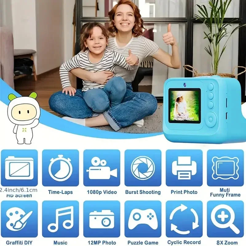 Children Instant Print Digital Camera Photo Color Label Thermal Print Camera for Kids 3-12 Age Best Birthday Festive Gifts
