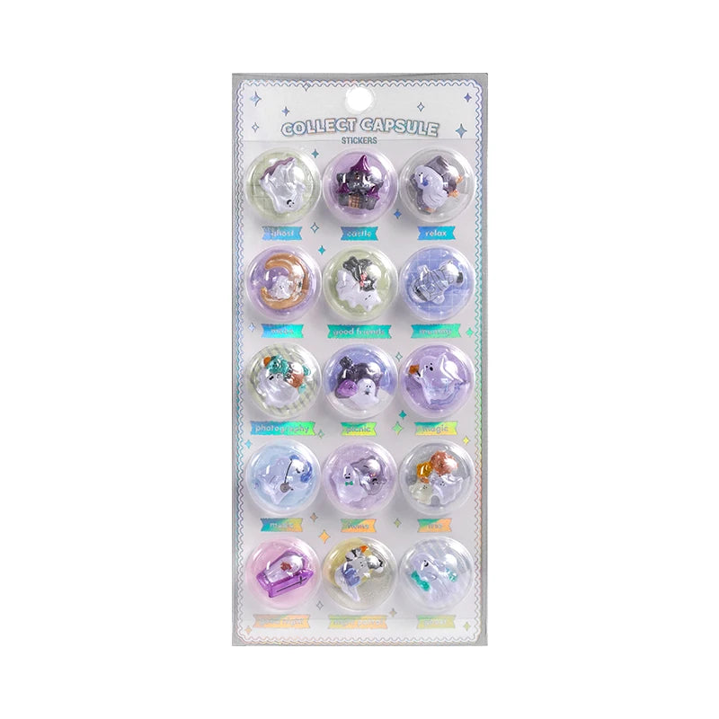 3 pcs/6 pcs Random 3D Creative Space Food Cartoon Round Relief Stickers Scrapbooking Diy Journal Cute Stationery Sticker - BU