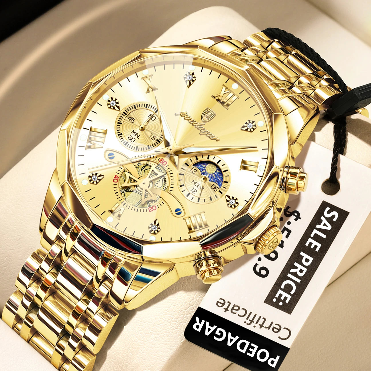 POEDAGAR Luxury Men Watch Top Original Waterproof Luminous Chronograph Man Wristwatch Stainless Steel Quartz Men's Watches Re