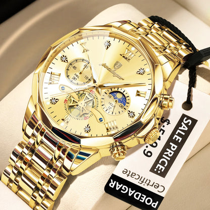 POEDAGAR Luxury Men Watch Top Original Waterproof Luminous Chronograph Man Wristwatch Stainless Steel Quartz Men's Watches Re