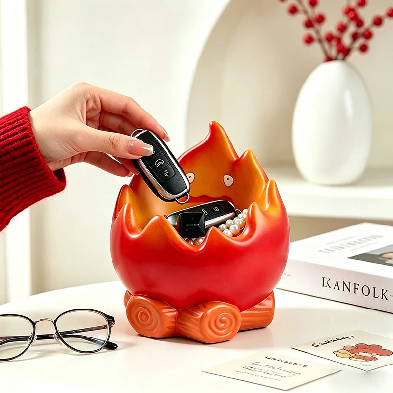 Creative Cartoon Flame Resin Storage Organizer Cute Campfire Figurine Box for Keys Cosmetics Jewelry and Home Decoration