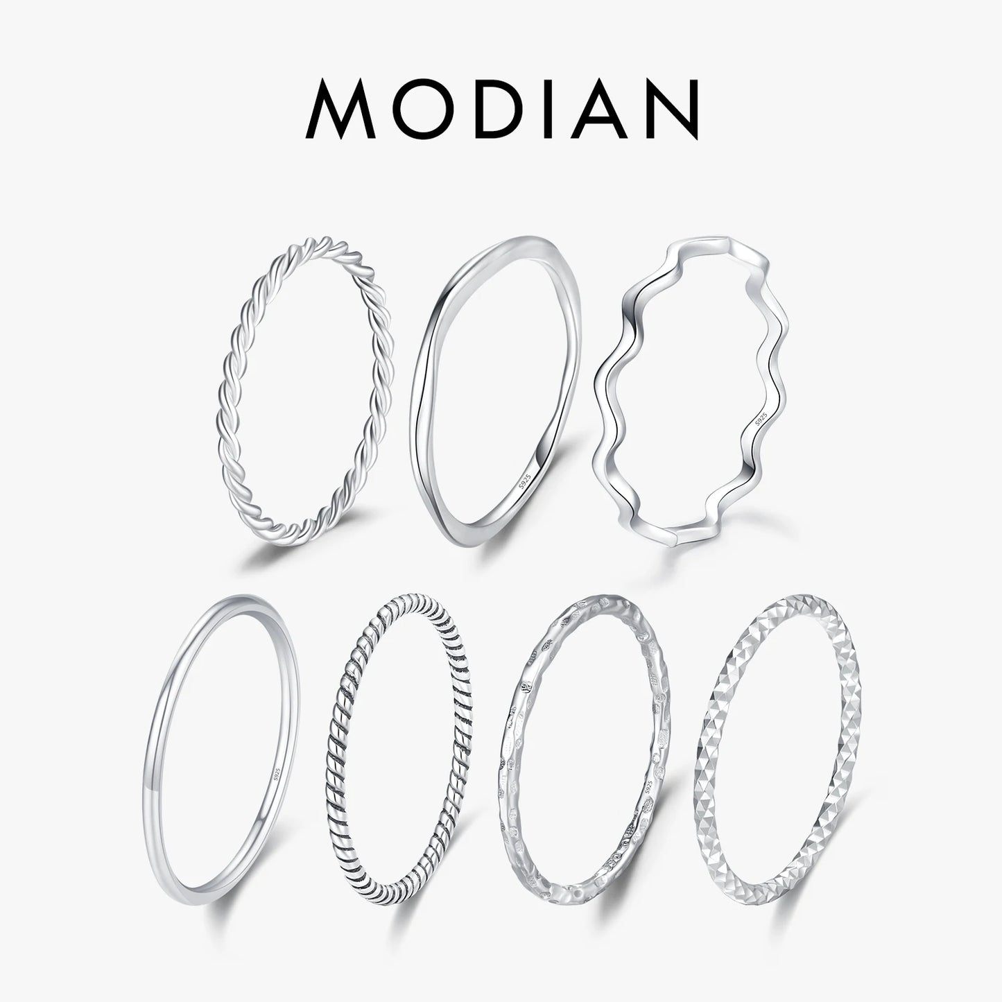 MODIAN 925 Sterling Silver Simple Fashion Stackable Ring Classic Wave Geometric Exquisite Finger Rings For Women Party Jewelr