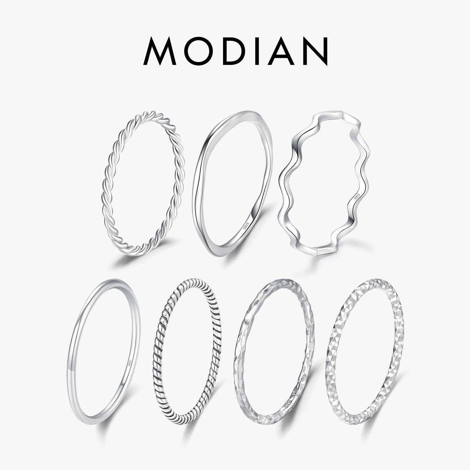 MODIAN 925 Sterling Silver Simple Fashion Stackable Ring Classic Wave Geometric Exquisite Finger Rings For Women Party Jewelr