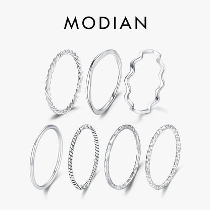 MODIAN 925 Sterling Silver Simple Fashion Stackable Ring Classic Wave Geometric Exquisite Finger Rings For Women Party Jewelr