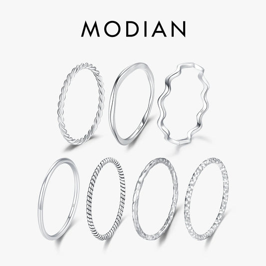 MODIAN 925 Sterling Silver Simple Fashion Stackable Ring Classic Wave Geometric Exquisite Finger Rings For Women Party Jewelr