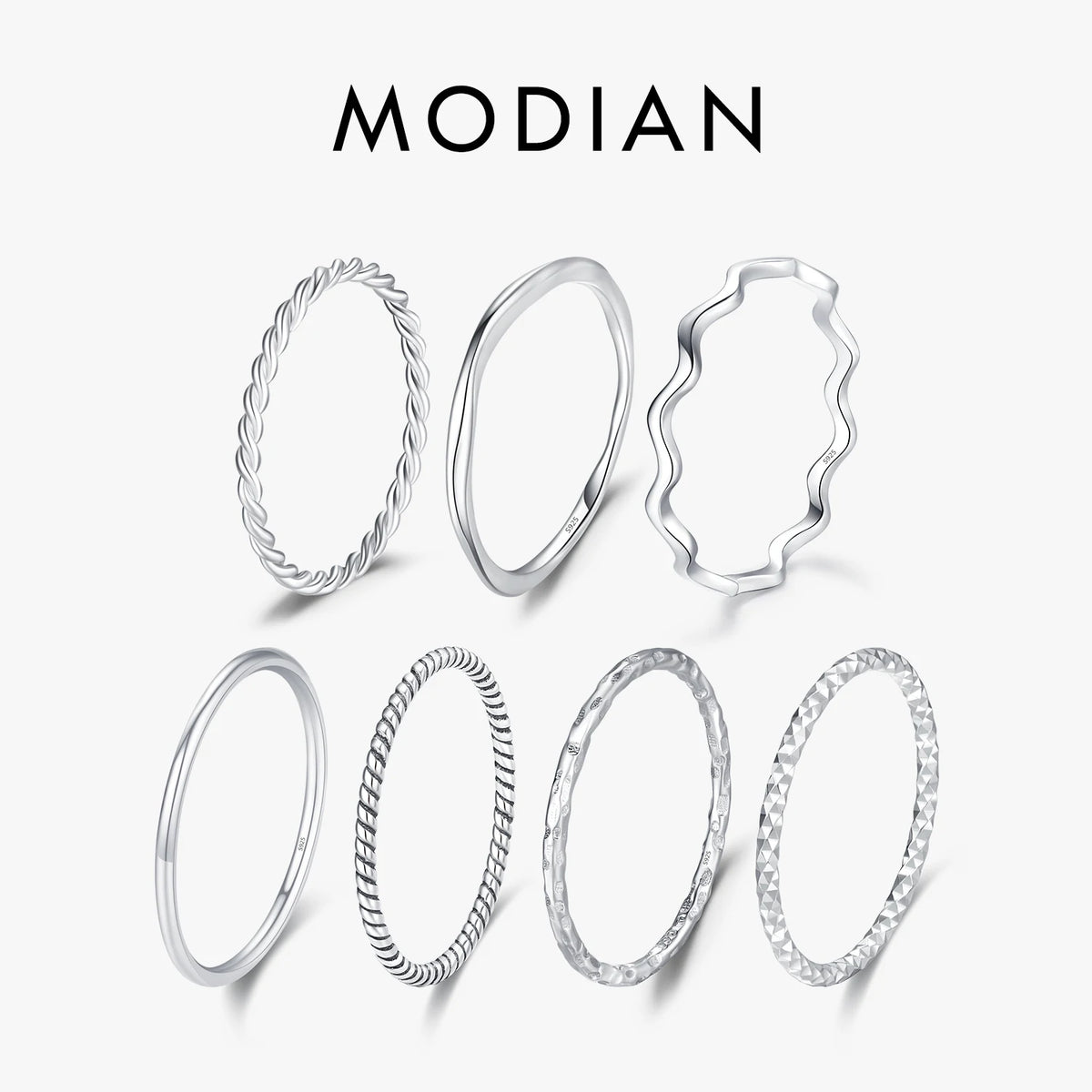 MODIAN 925 Sterling Silver Simple Fashion Stackable Ring Classic Wave Geometric Exquisite Finger Rings For Women Party Jewelr