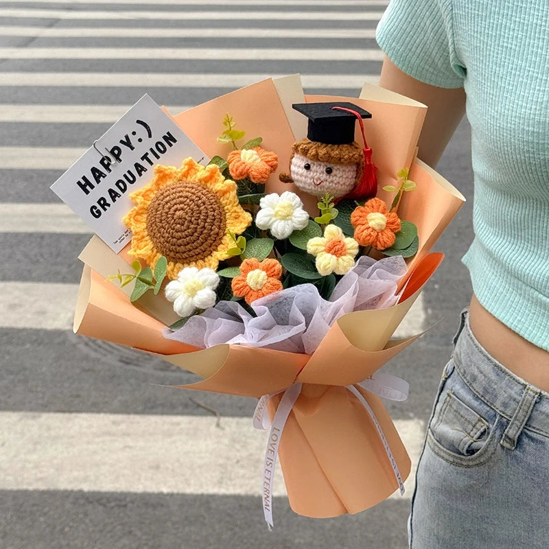Graduation Bouquet Artificial Crochet Bouquets Hand-woven Flower Bouquet Gifts Teacher's Day Graduation Gift Flowers