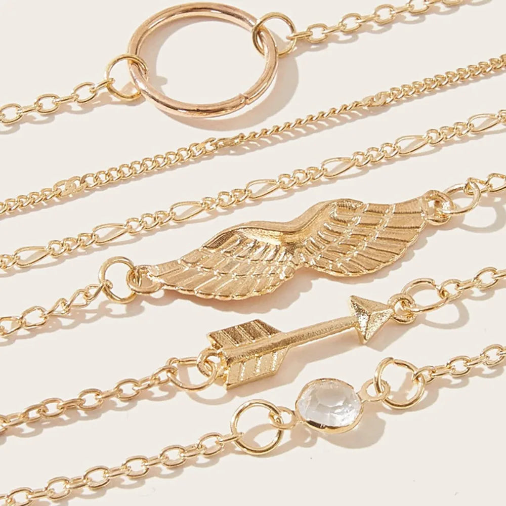 6Pcs/set Vintage Stone Moon Bracelet Set for Women Bohemian Geometric Gold Silver Color Tassel Metal Bracelets Jewelry Gift