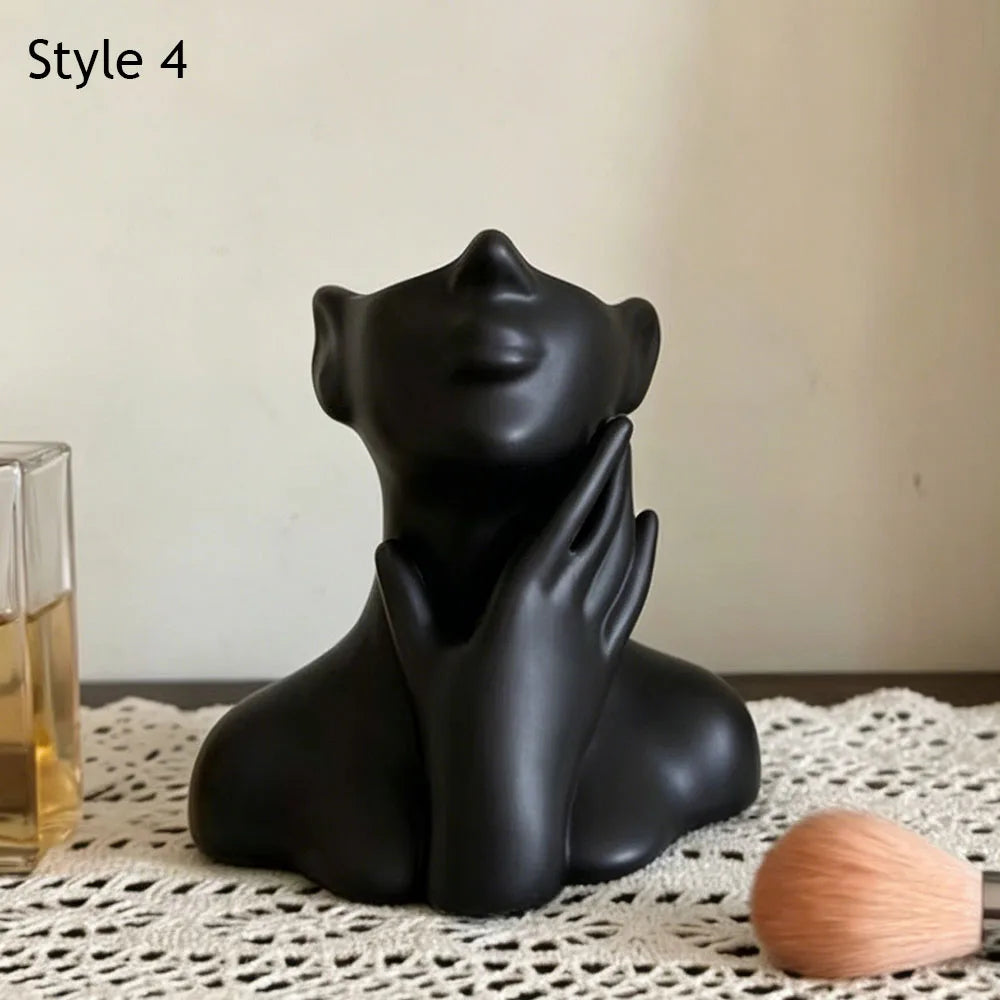 Face Shape Makeup Brush Holder Modern Nordic Flower Vases Makeup Storage Box Half Face Portrait Decor For Home Office Book Sh