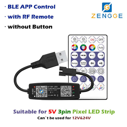 BLE WS2812B Controller BT Music for Pixel LED Strip Light SK6812 WS2811 WS2812 LED Light Strip USB 5V APP Remote Controller -