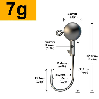 MrLurion 30pcs 1g 2g 3g 5g 10g 14g 18g 22g 25g 28g Fishing jigging head hook ,round head rigs fishhook for soft worm crank lu