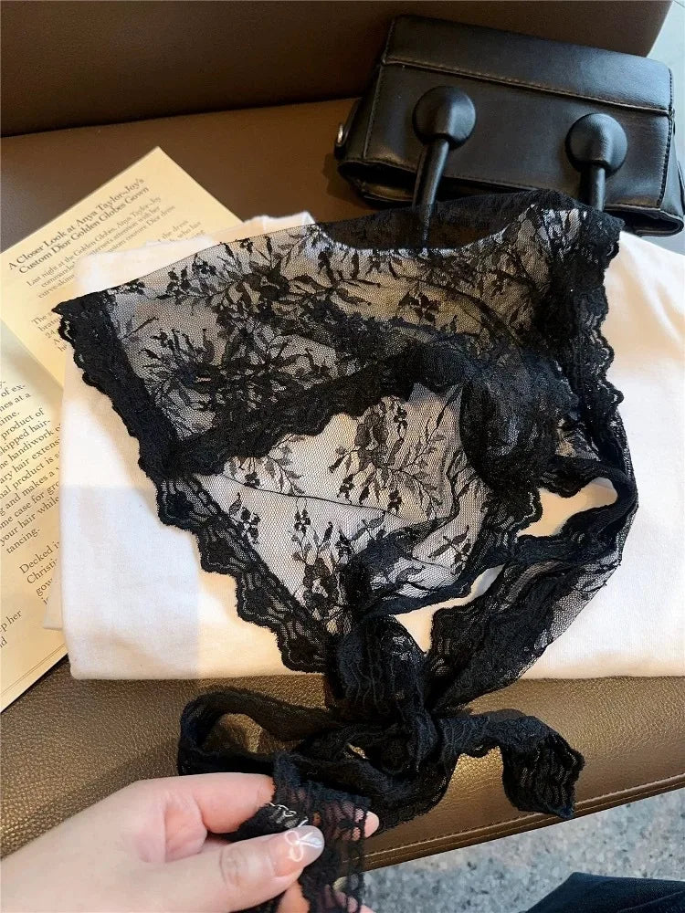 2025 ! Y2K Women Lace Tulle Bandage Skirt Stacked Lace Half Skirt Layering Small Butt Curtain Flower Triangle Hair Scarf