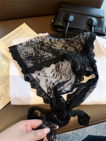 2025 ! Y2K Women Lace Tulle Bandage Skirt Stacked Lace Half Skirt Layering Small Butt Curtain Flower Triangle Hair Scarf