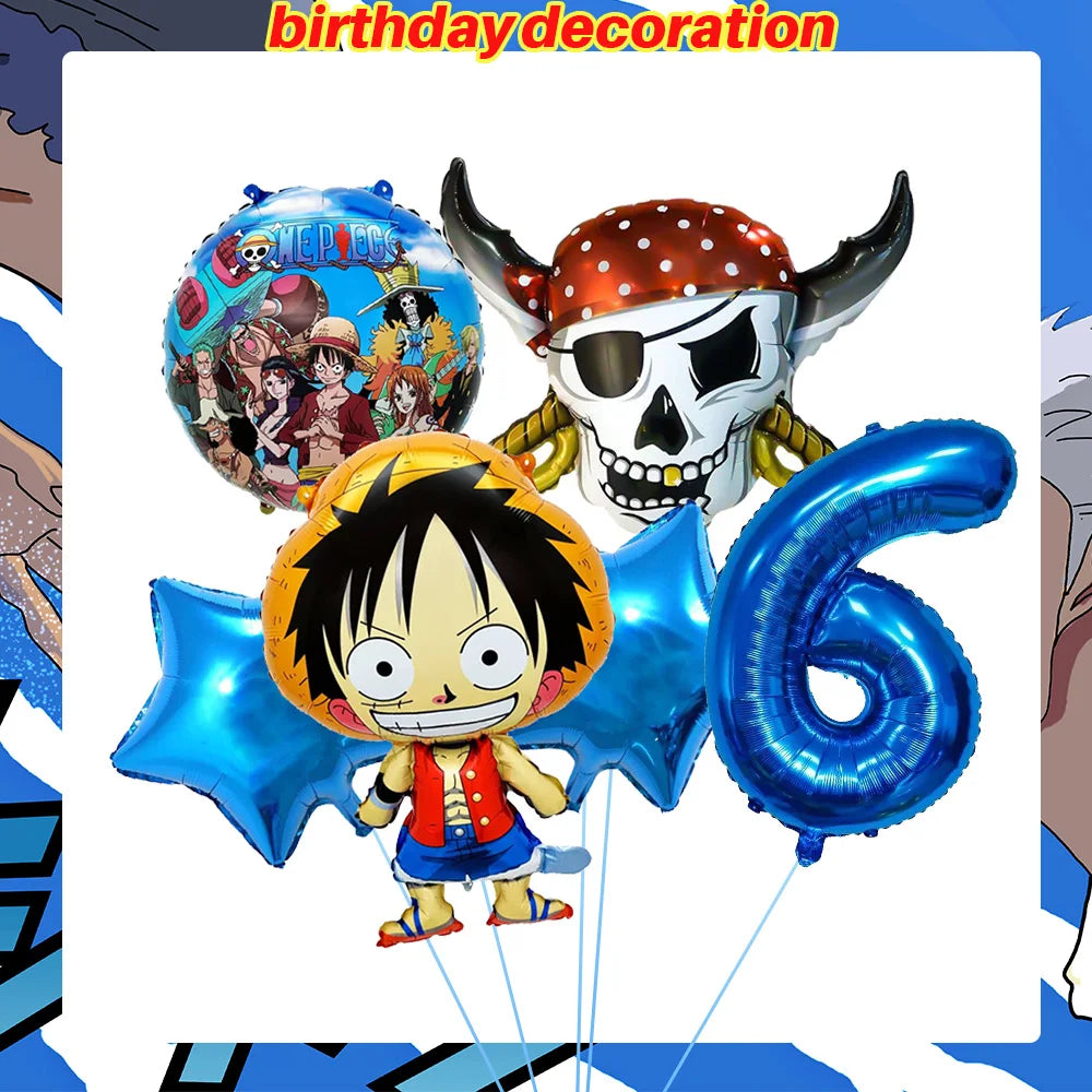 One Piece Birthday Party Dinner Plates Hanging Banner Cake Decoration One Piece Luffy Balloon Party Decoration Theme Props Gi
