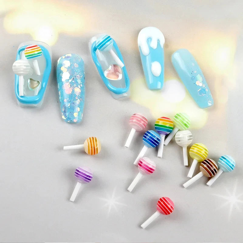 20pcs 3D Kawaii Lollipop Design Nail Art Charms Acrylic Colorful Cartoon Resin Ornament Nail Decorations Candy Accessories DI