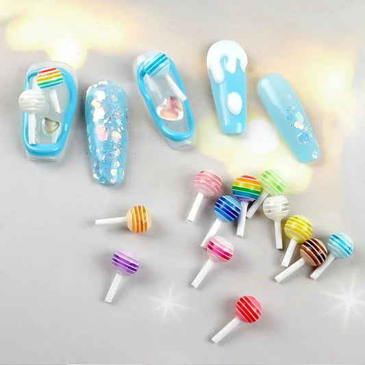 20pcs 3D Kawaii Lollipop Design Nail Art Charms Acrylic Colorful Cartoon Resin Ornament Nail Decorations Candy Accessories DI