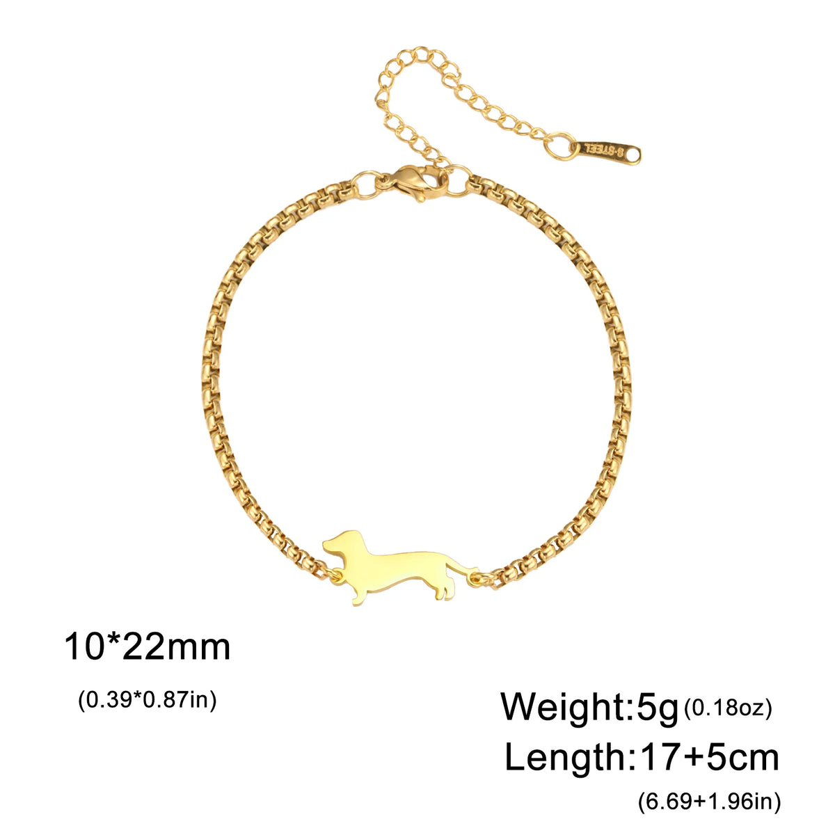 Cute Dachshund Dog Stainless Steel Bracelet for Women's Valentine's Day Commemorative Day Jewelry and Gift - Gold Color D