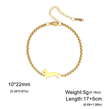 Cute Dachshund Dog Stainless Steel Bracelet for Women's Valentine's Day Commemorative Day Jewelry and Gift - Gold Color D