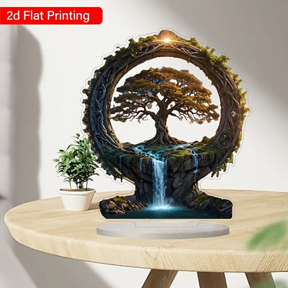 1pc Art Deco Acrylic Tree of Life Decor - 2D Flat Printing, Plant Theme, Tabletop Display, Multipurpose for Home & Office