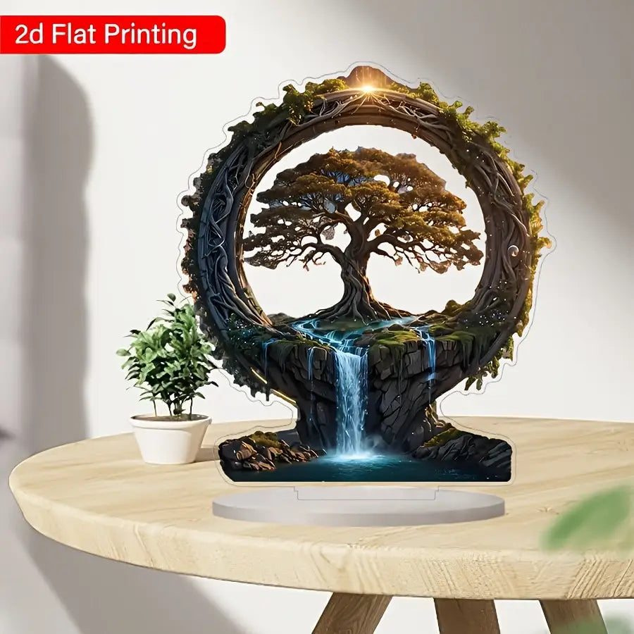 1pc Art Deco Acrylic Tree of Life Decor - 2D Flat Printing, Plant Theme, Tabletop Display, Multipurpose for Home & Office - Z