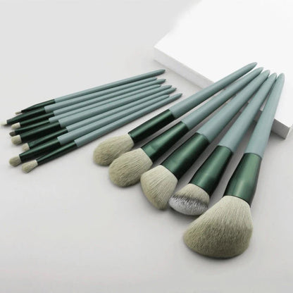 13 PCS Makeup Brushes Set Eye Shadow Foundation Women Cosmetic Brush Eyeshadow Blush Beauty Soft Make Up Tools Bag - Green