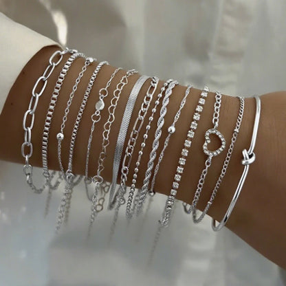 Fashion Elegant Heart Zircon Charm Bracelet Sets for Women Vintage Minimalist Multi-Element Twist Chain Metal Bracelets Jewel