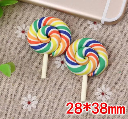 10pcs /lot Beauty Kawaii Rainbow lollipop Candy Polymer Clay Cabochons Flatback For DIY Phone Decoration - 22