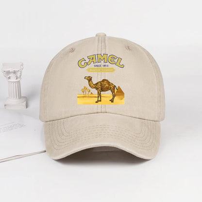 Vintage “Camel” Desert Scene Print Washed Baseball Cap - Adjustable Unisex Vintage Cap for Outdoor Hiking and Mountaineering 