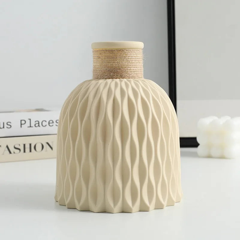 Scandinavian Home Decoration Vase (1PC) - Water Ripple Style, Twine Plastic, Small Flower Arrangement Vase, Minimalist Vase -