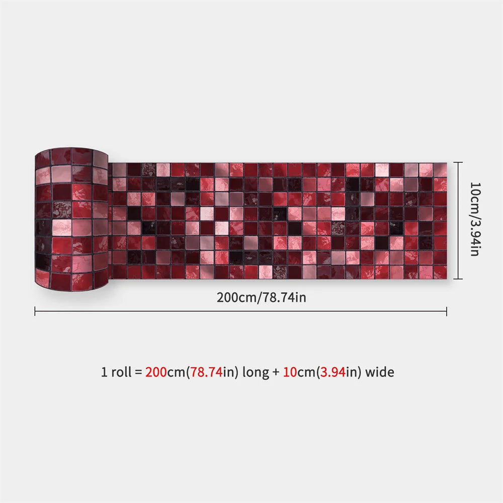 Mosaic Bathroom Waist Line Wall Stickers Waterproof Peel & Stick Art Backsplash Kitchen Office Skirting Line Decor Wallpaper 