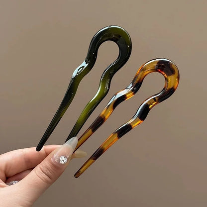New U-Shaped Hair Fork Women Fashion Tortoiseshell Acetate Hairpin Geometric Design Headwear Hair Sticks Girl Hair Accessorie