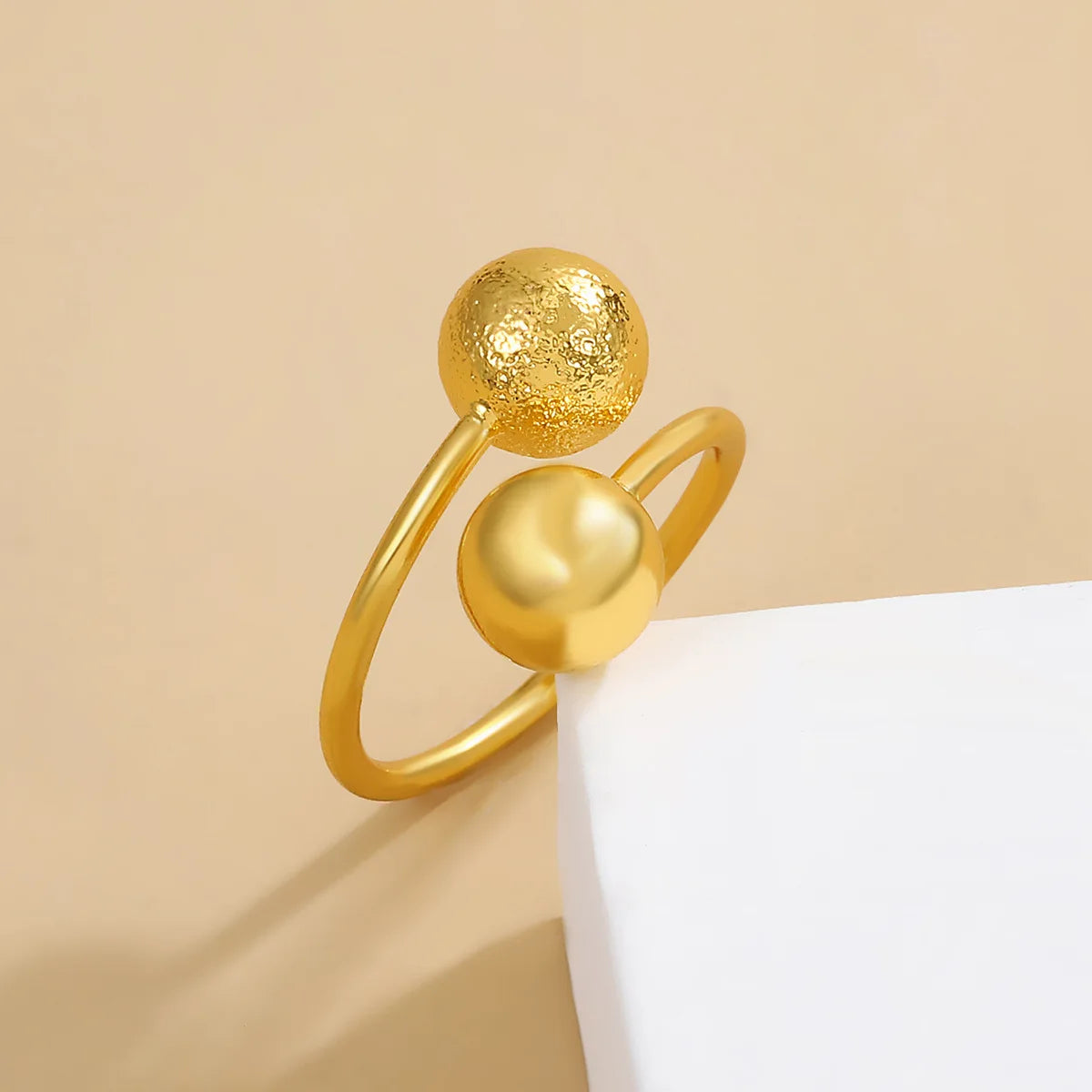 LATS Exaggeration Punk Metal Personality Irregular Three-layer Design Ball-Shape Open Ring for Women Fashion Simple Jewelry G