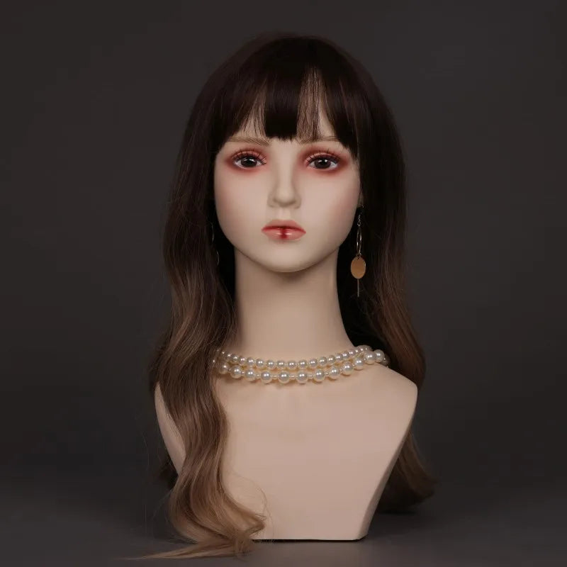 Mannequin Head With Small Shoulders Realistic Manikin Head With Pink Lipstick For Display And Styling For Wigs,Jewelry,Earrin