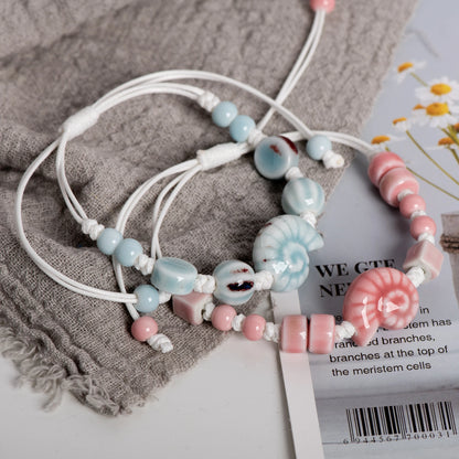 Handmade Ceramic Seashell Bracelet Adjustable Vintage Ocean Style Minimalist Jewelry Gift for Couples 154