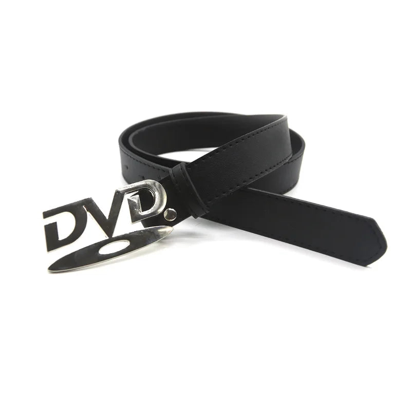 Unisex Nostalgic Design DVD Buckle Belt Men Women Decoration Paired with Jeans Belt Versatile White Black Design Sense Belt