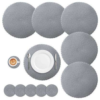 Round Braided Placemats Set of 6 Washable PP/PET Heat Resistant 34cm Table Place Mat for Kitchen Xmas Dining Table Party Deco