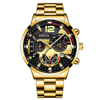 Fashion Men's Watches Stainless Steel Band Analog Quartz Wristwatch with Calendar - Gold