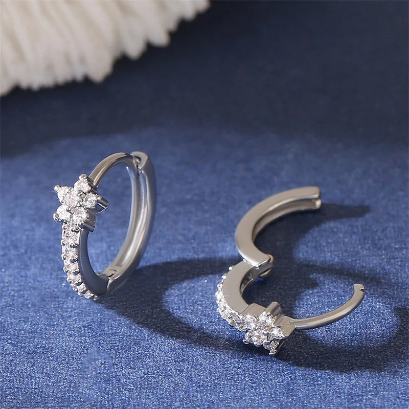 Fashion Stainless Steel Zircon Star Hoops Earrings For Women Vintage Crystal Zirconia Circle Earrings Punk Unisex Rock Jewelr