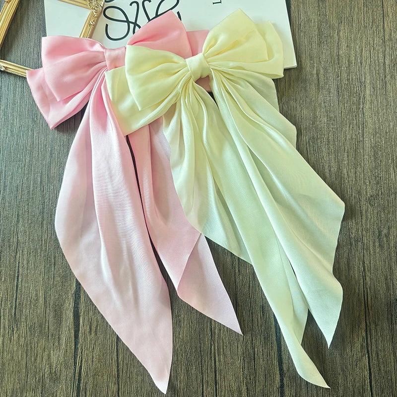 Bow Ribbon Hair Clip for Women Bowknot Barrettes Girls Solid Stain Spring Ponytail Clip Headband Hair Accessories Headwear Gi