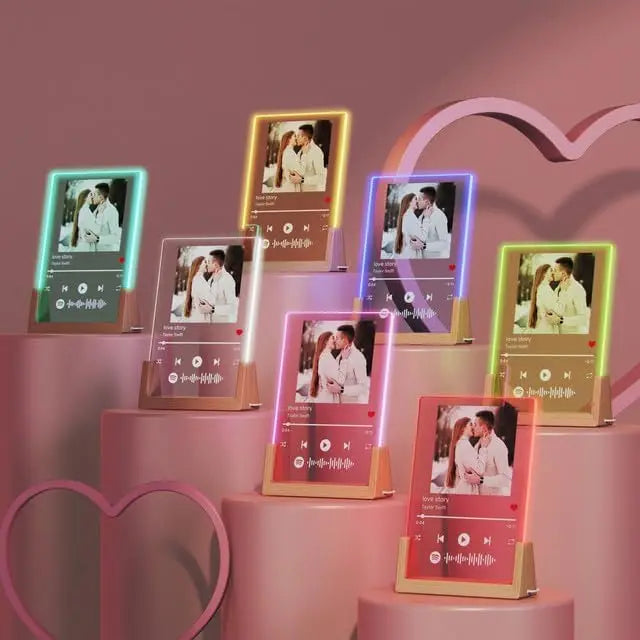 Customized Spotify Music Plaque Gifts For Anniversary Valentine Day Personalized Acrylic Photo Frame Lamp Copule Romantic Gif