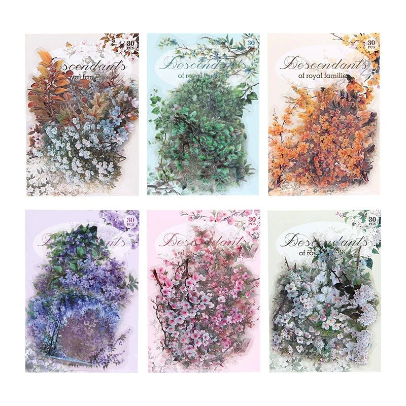 30 Pcs/Pack Vintage plant flowers PET waterproof sticker for DIY scrapbooking Journal Photo Album Decoration Materials Sticke