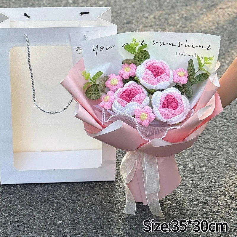 Graduation Bouquet Artificial Crochet Bouquets Hand-woven Flower Bouquet Gifts Teacher's Day Graduation Gift Flowers