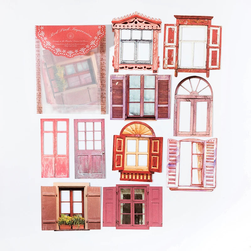 10 Sheets Vintage Hollow Door Window Sticker Diy Diary Decoration Plant Flower INS Sticker Album Scrapbooking Kawaii Statione