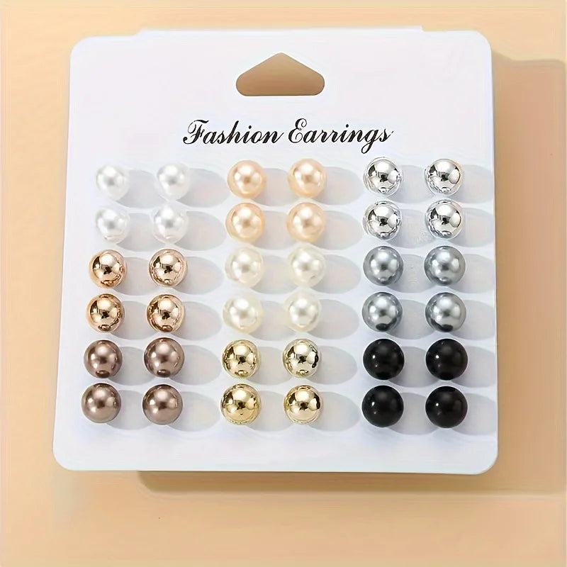 18 Pairs Elegant Multi-color Imitation Pearl Stud Earrings Korean Charm Ball Bead Earrings Women Trend Party Wedding Jewelry 