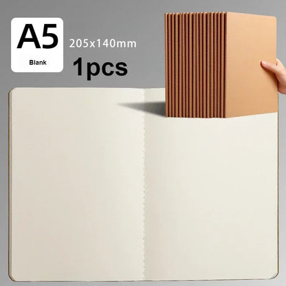 Notebook A5 Kraft Cover Vintage Diary Blank/grid/lined Stationery Planner Writing Paper for Students School Office Supplies -