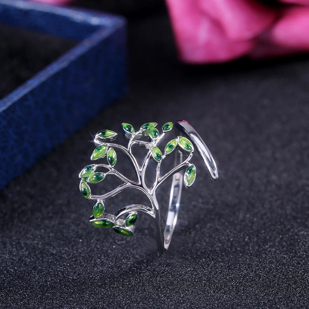Huitan Live Tree Shaped Cocktail Party Women Ring Fresh Stylish Birthday Pleased Gift For Women Fashion Adjustable Open Rings