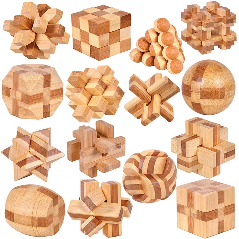 Small Lu Ban Lock IQ Brain Teaser Educational Toy for Kids Children Wooden Kong Ming Unlock Toys Adult Montessori 3D Puzzle G