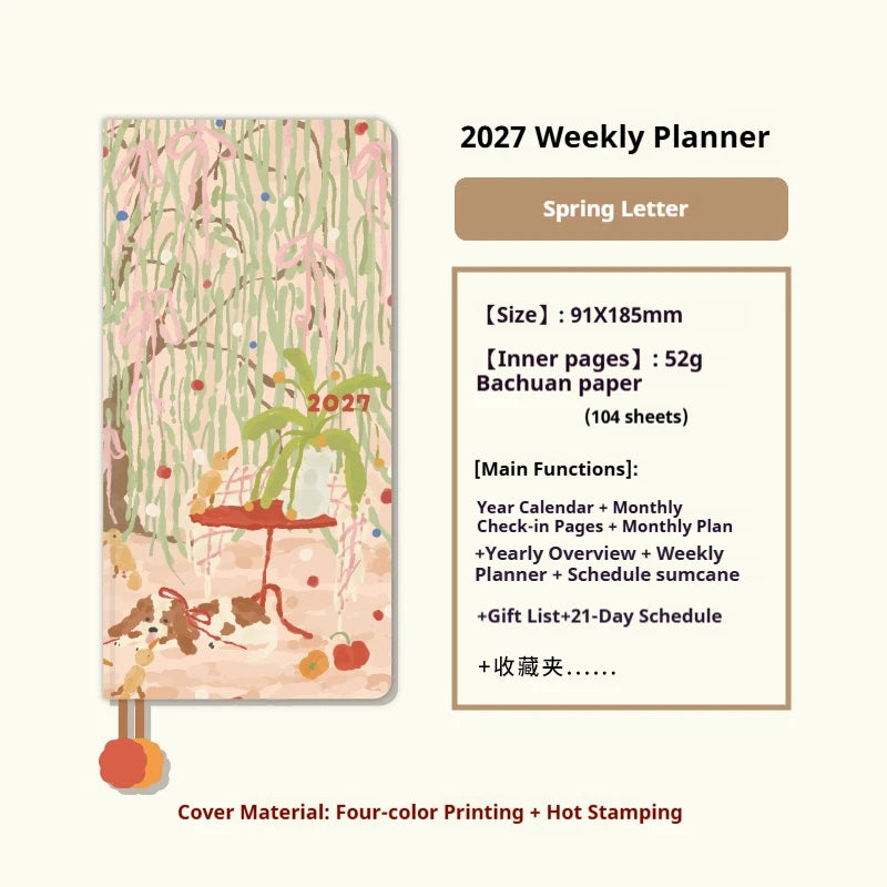 Kinbor 2027 Weekly Planner Pocket Size Notebook Week Plan Notepad Schedule Planning Book Punch Efficiency Manual Daily Writin