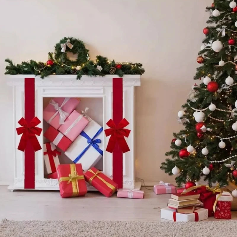 40X30Cm Xmas Big Red Bow Hanging Door Bow Ribbon Wedding Christmas Holiday Front Door Party Home Decorations New Year Diy Sup